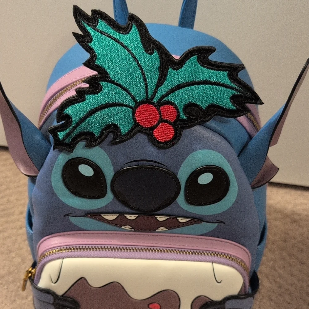 Stitch Figural Holly Christmas Holiday Mini Backpack - Blue NWT